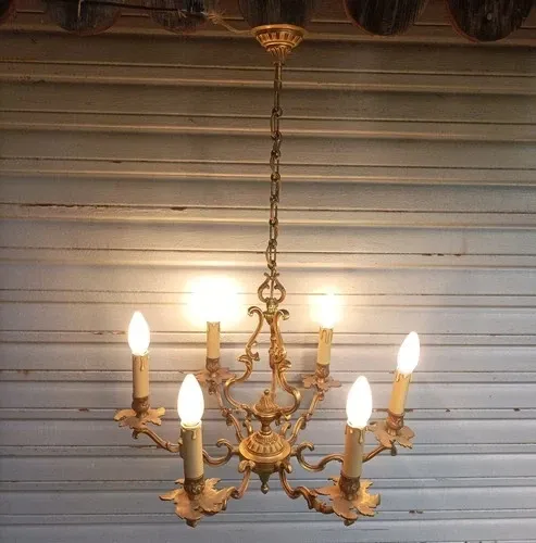 Antique cage chandelier in bronze, 6 lights, Louis XV style, in working condition, 4.8 kg.