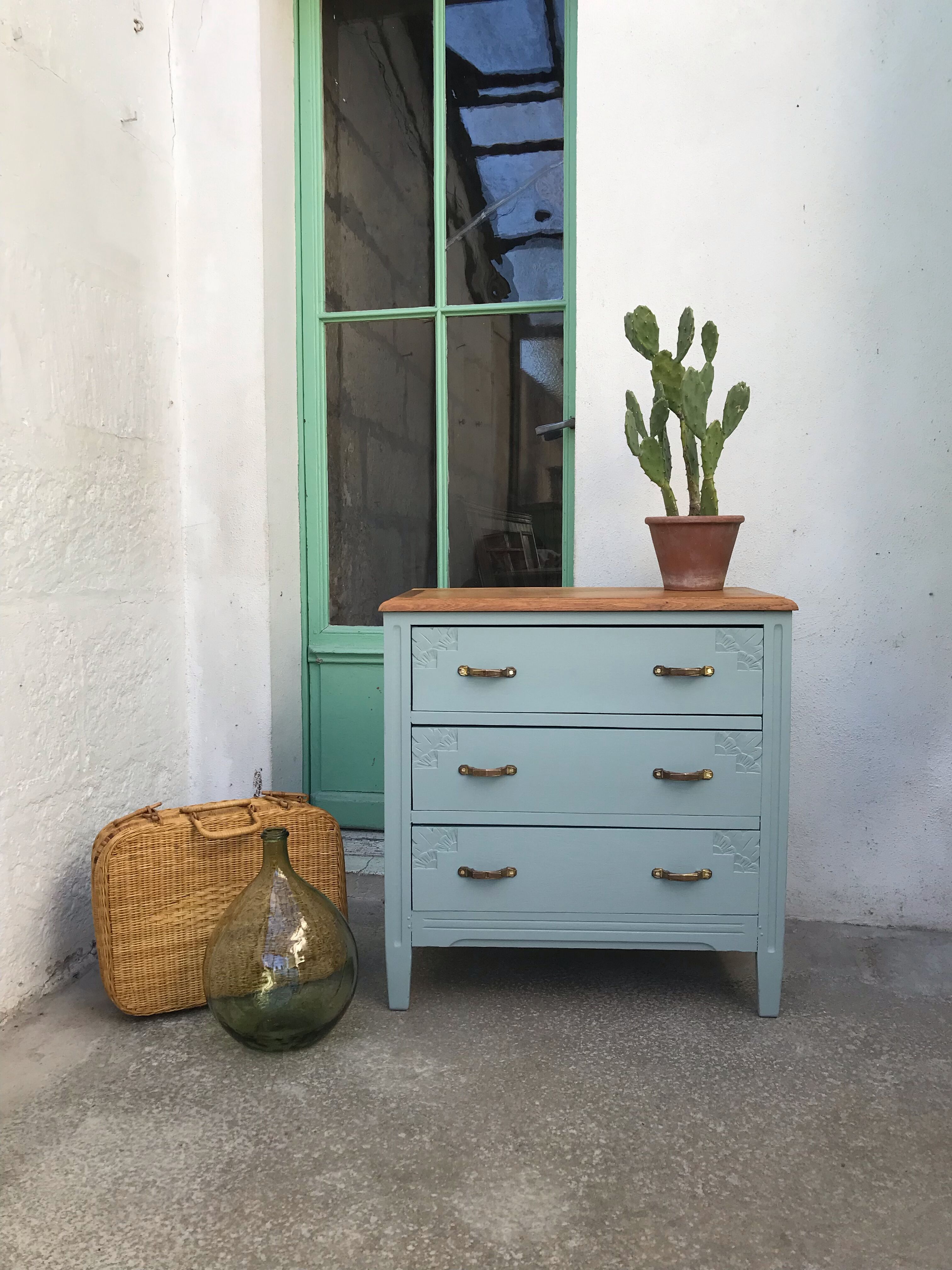 Commode art deco vert amande