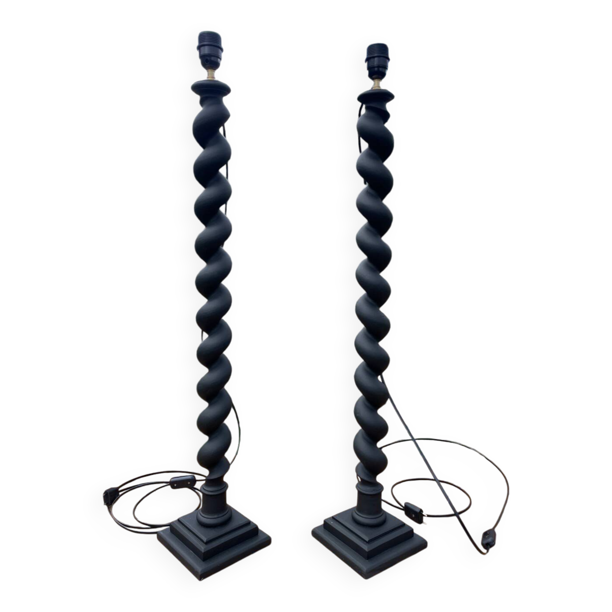 Pair of antique black twisted lamps
