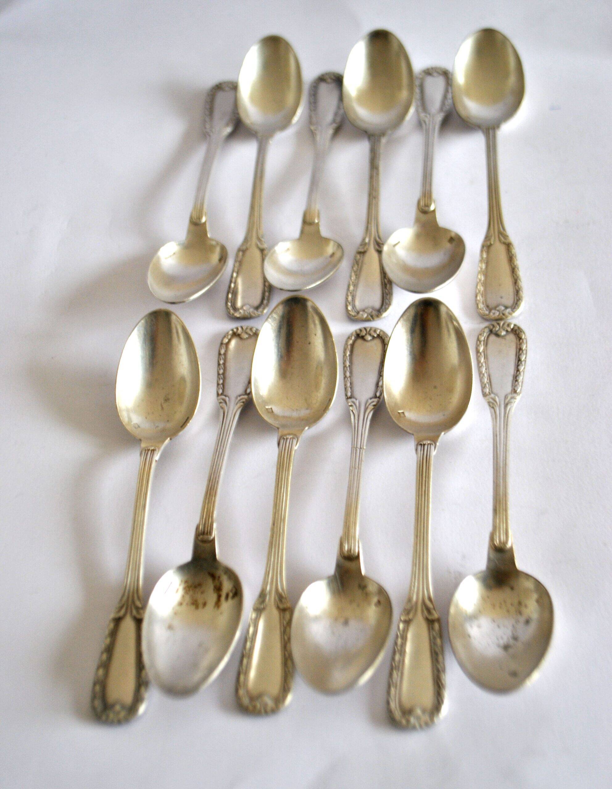 Lot of 12 classic silver-plated metal teaspoons 1900 Silversmith BOULENGER