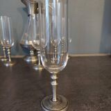 Carafe service 6 crystal and pewter flutes