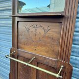 Antique hall coat rack – mirror, hooks & umbrella stand