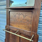 Antique hall coat rack – mirror, hooks & umbrella stand