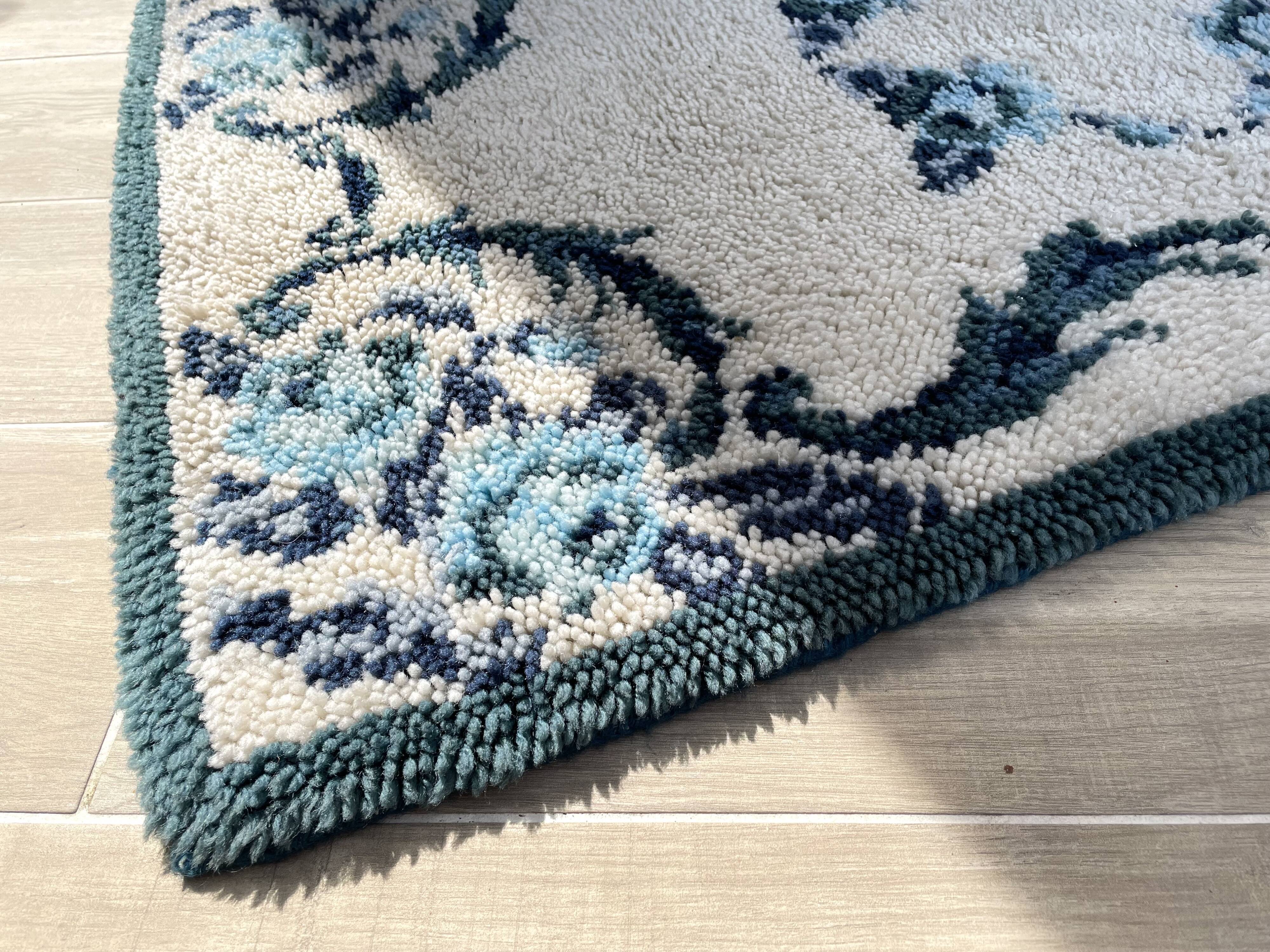 Bohemian pure wool blue rug 125x78cm