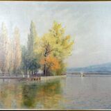 Oil on Canvas by Eugène Devaud De Madelin: Lake Geneva in Switzerland