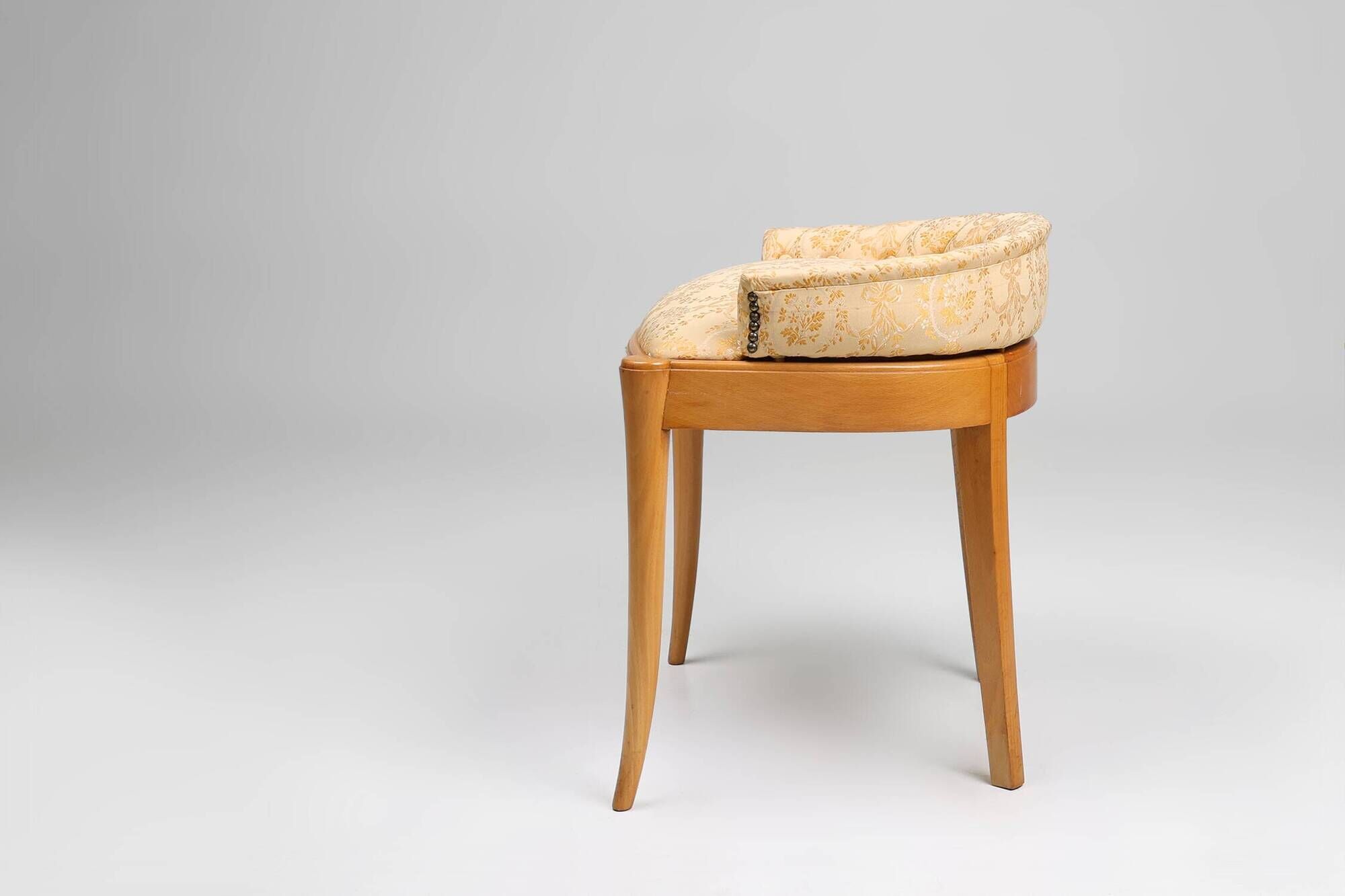 French 1940s Art Nouveau side chair in beech wood with low back