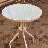 Round bistro table in steel with tulip base and glass top, 60cm