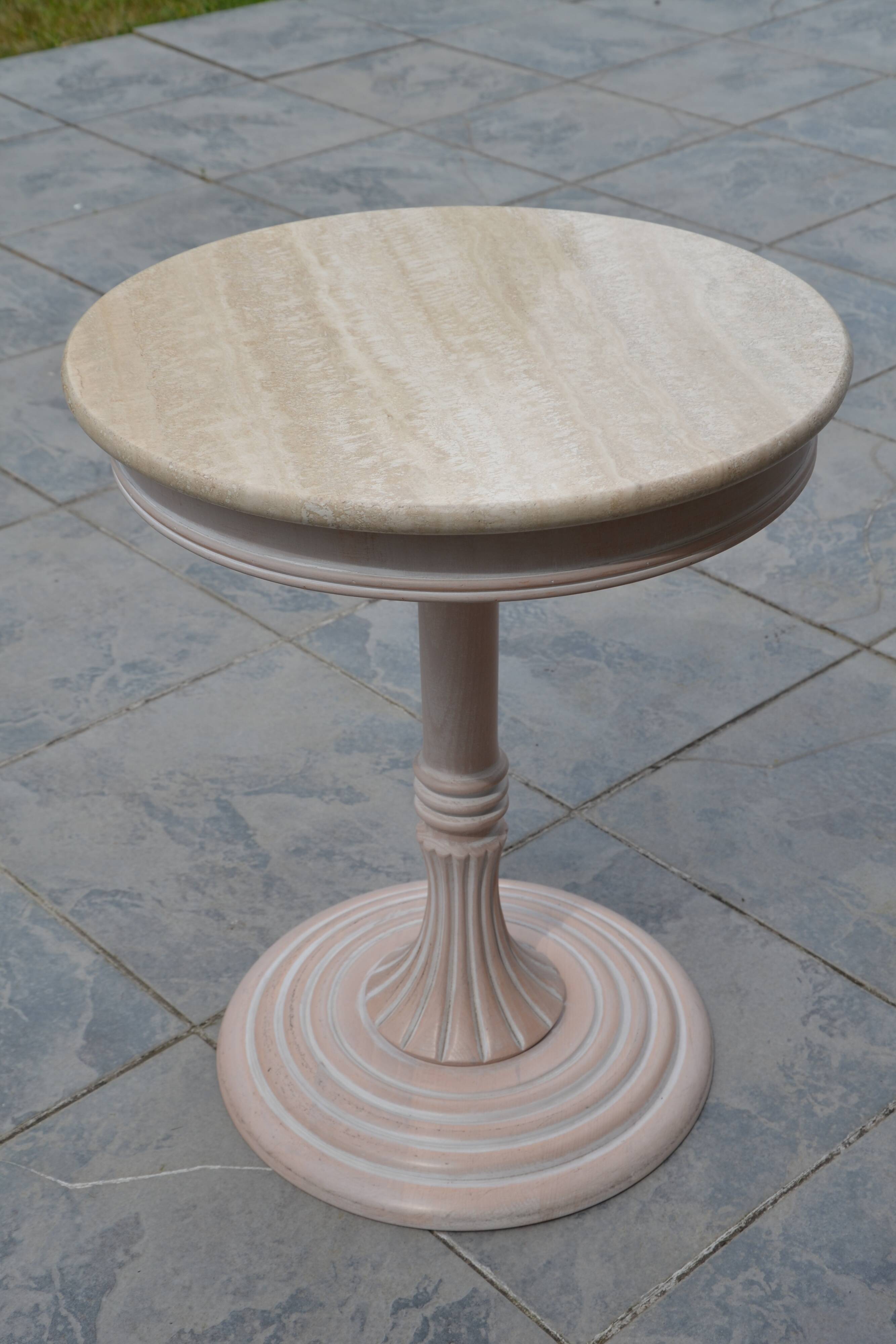 Petite table basse ronde travertin/bout de canapé années 80/90