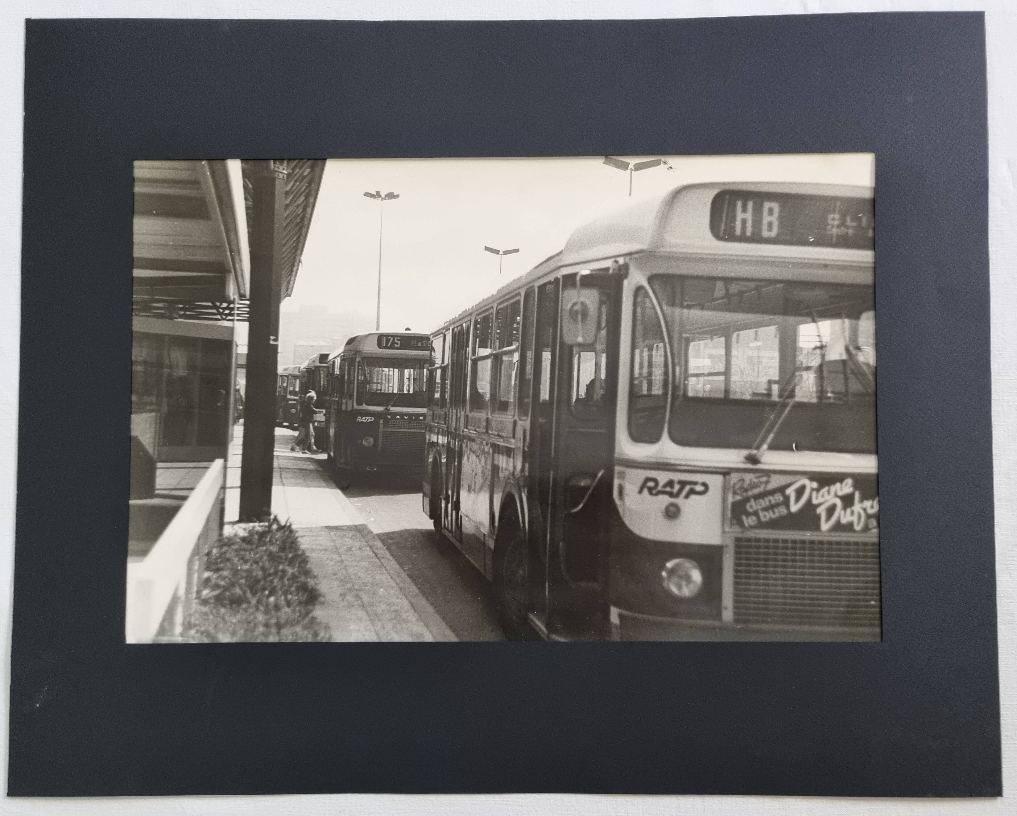 Vintage silver gelatin print, Bus line 175, 1970s, framed, 52 x 42 cm