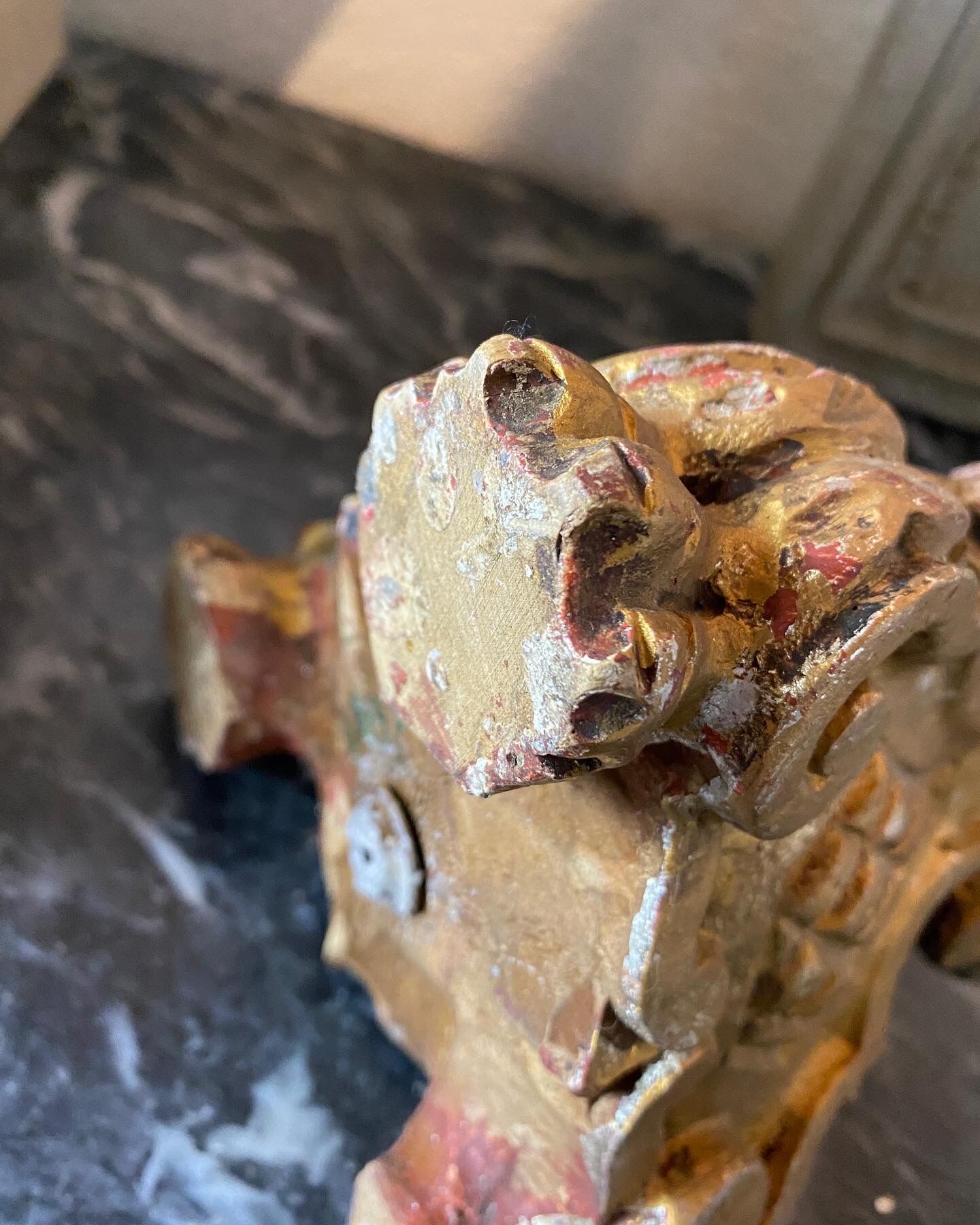 Picnic candle in old gilded wood