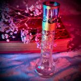 Antique purple tinted glass vase | ribbon/bow and flowers