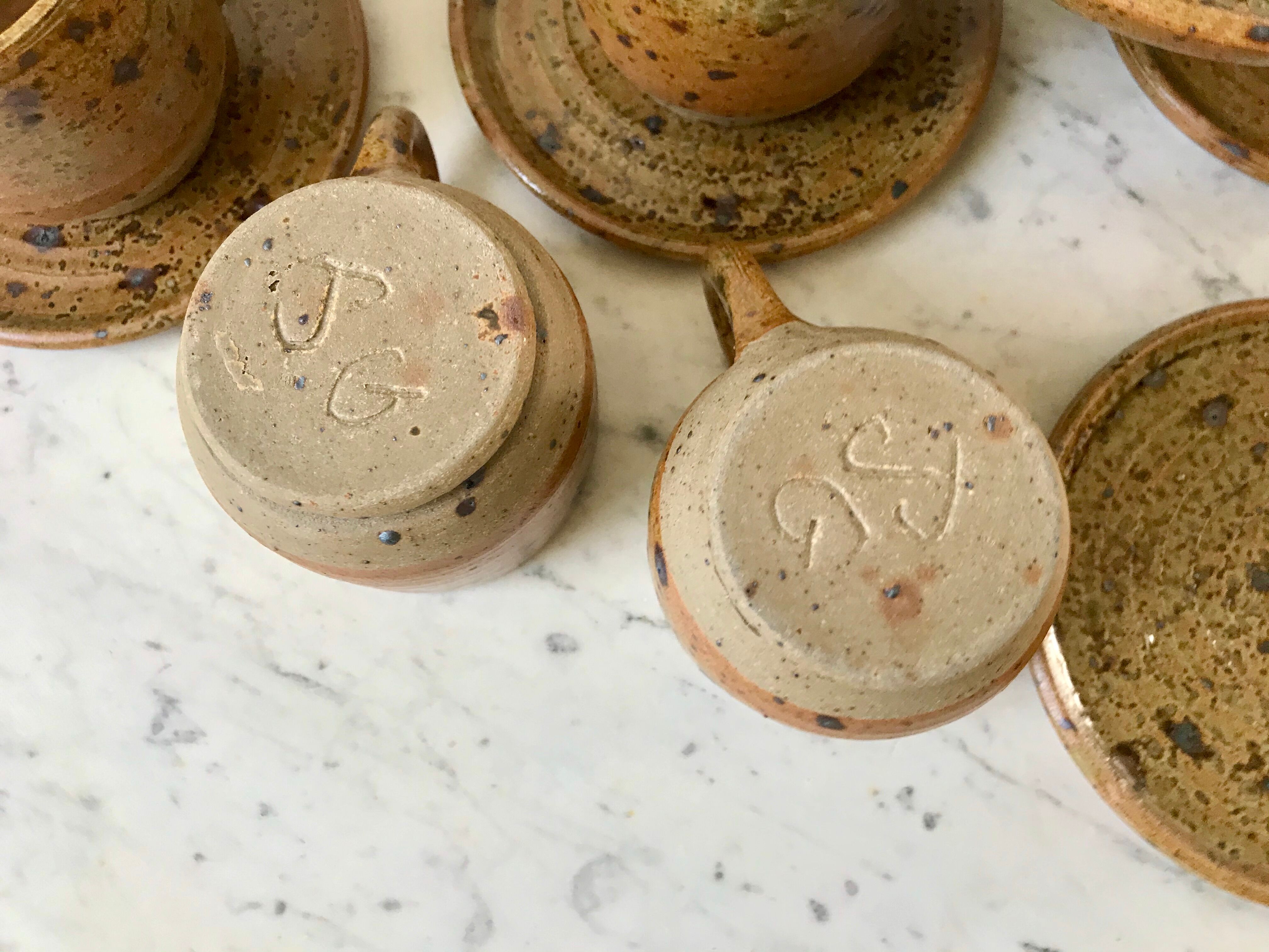 coffee service 6 cups and saucers, teapot and sugar bowl in ceramic / pottery / stoneware years 50-6