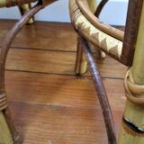Pair of rattan bar stools and vintage bamboo