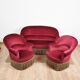 Sofa and pair of toad armchairs in red velvet.
