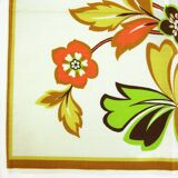 4 cotton napkins - orange and green floral pattern - vintage 70s