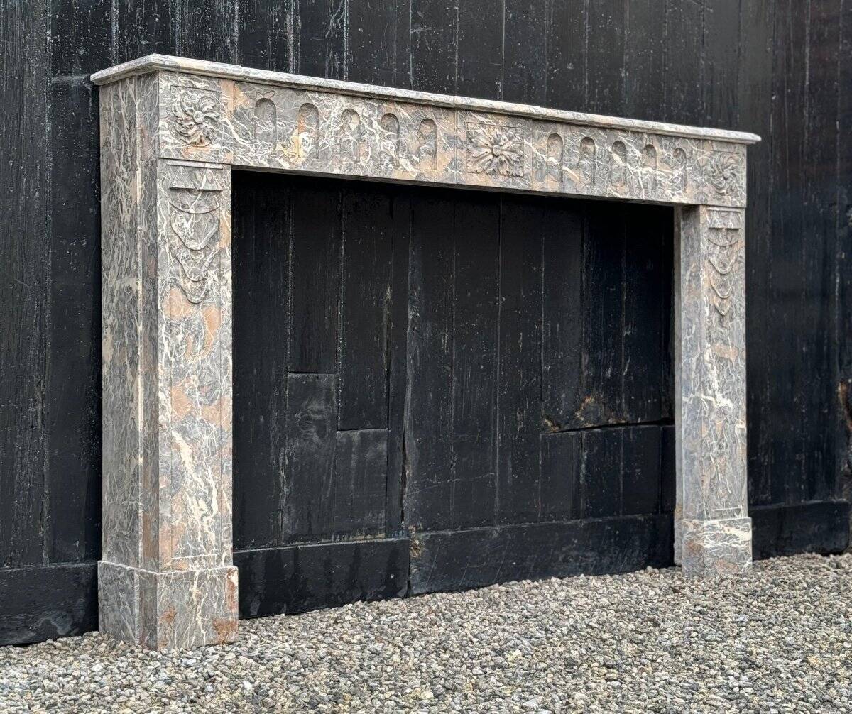 Louis XVI Fireplace In Gray Ardennes Marble, 18th Century