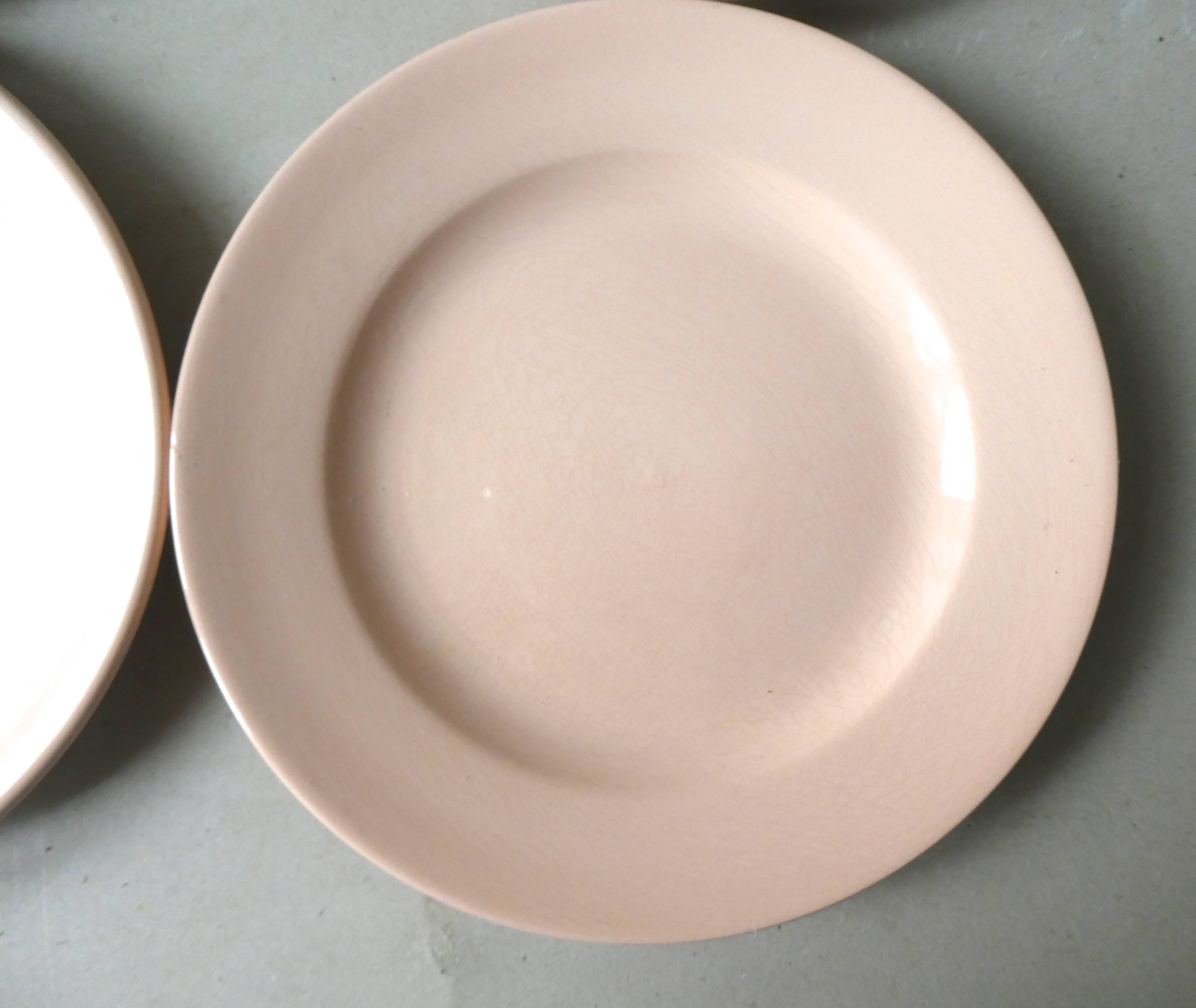 set of 6 plates ceramic pink powder FF France