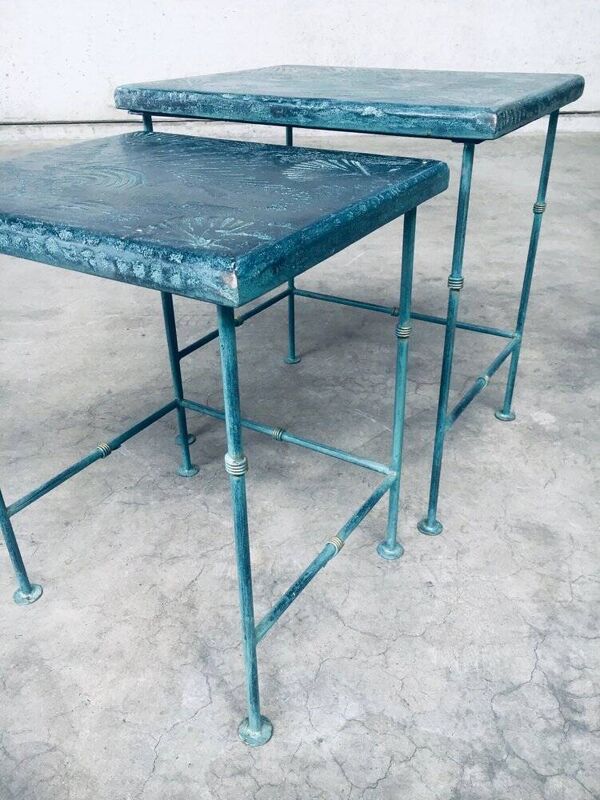 Postmodern Handmade Nesting Table Set by J. Berdou, France, 1980s, Set of 2