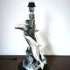 Large sculptural lamp MIDA Argenti silver dolphins Italy