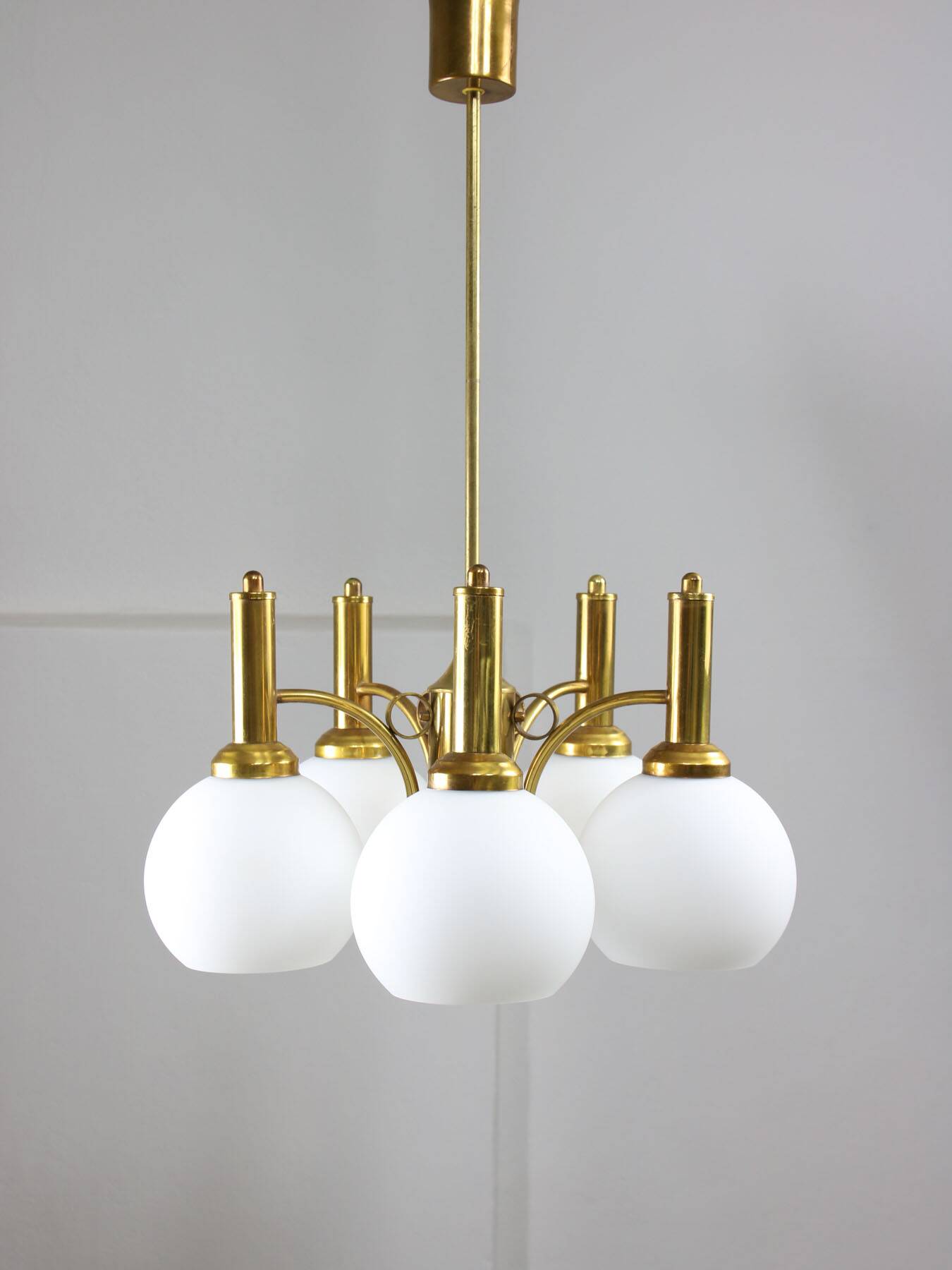 Mid-century Italian Brass and Opaline Chandelier