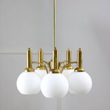 Mid-century Italian Brass and Opaline Chandelier