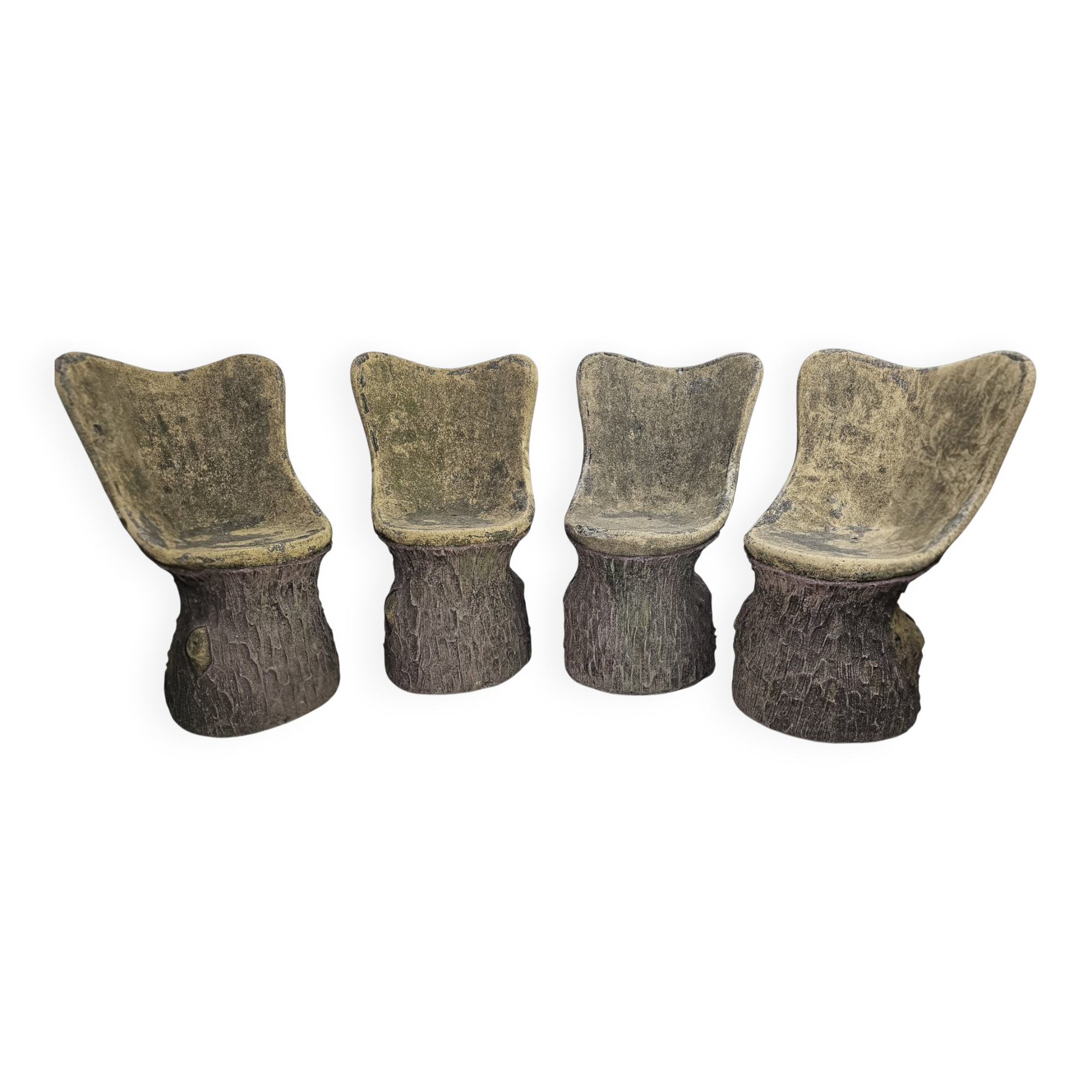Set of 4 garden chairs stone tree stump