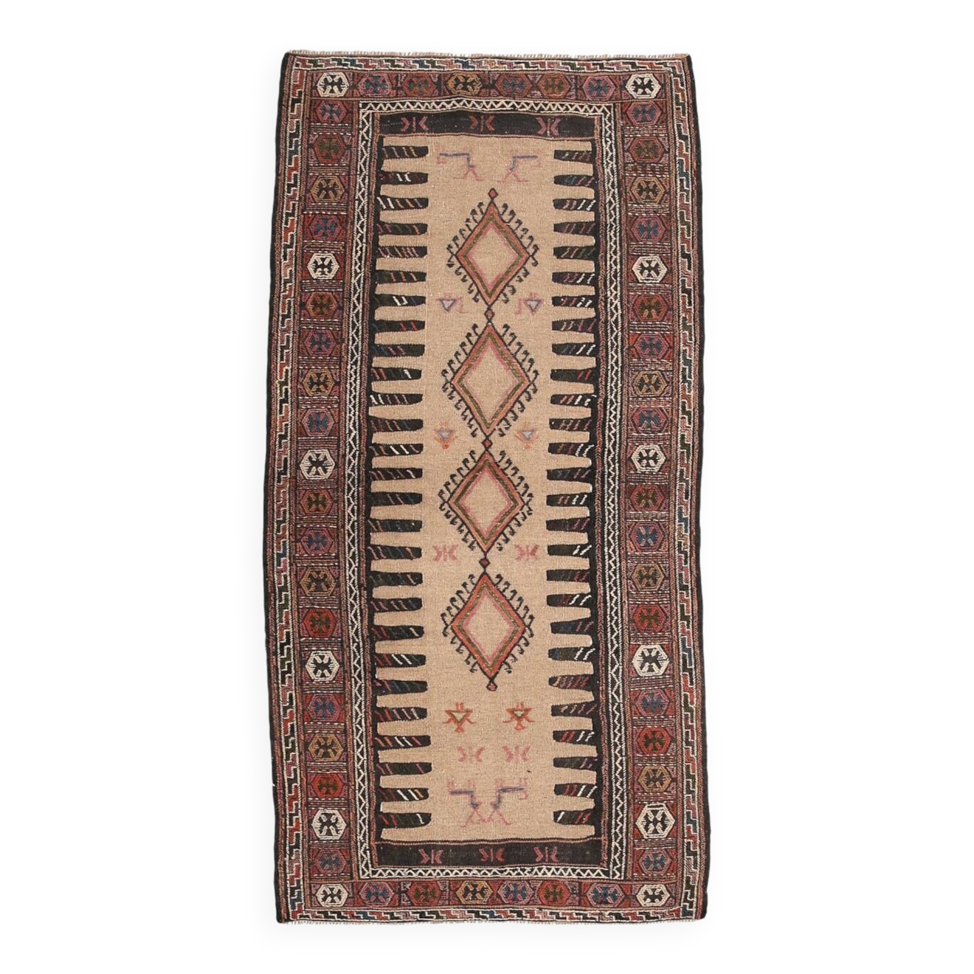 Ivory & Brown Turkish Vintage Kilim Rug, 99x197Cm