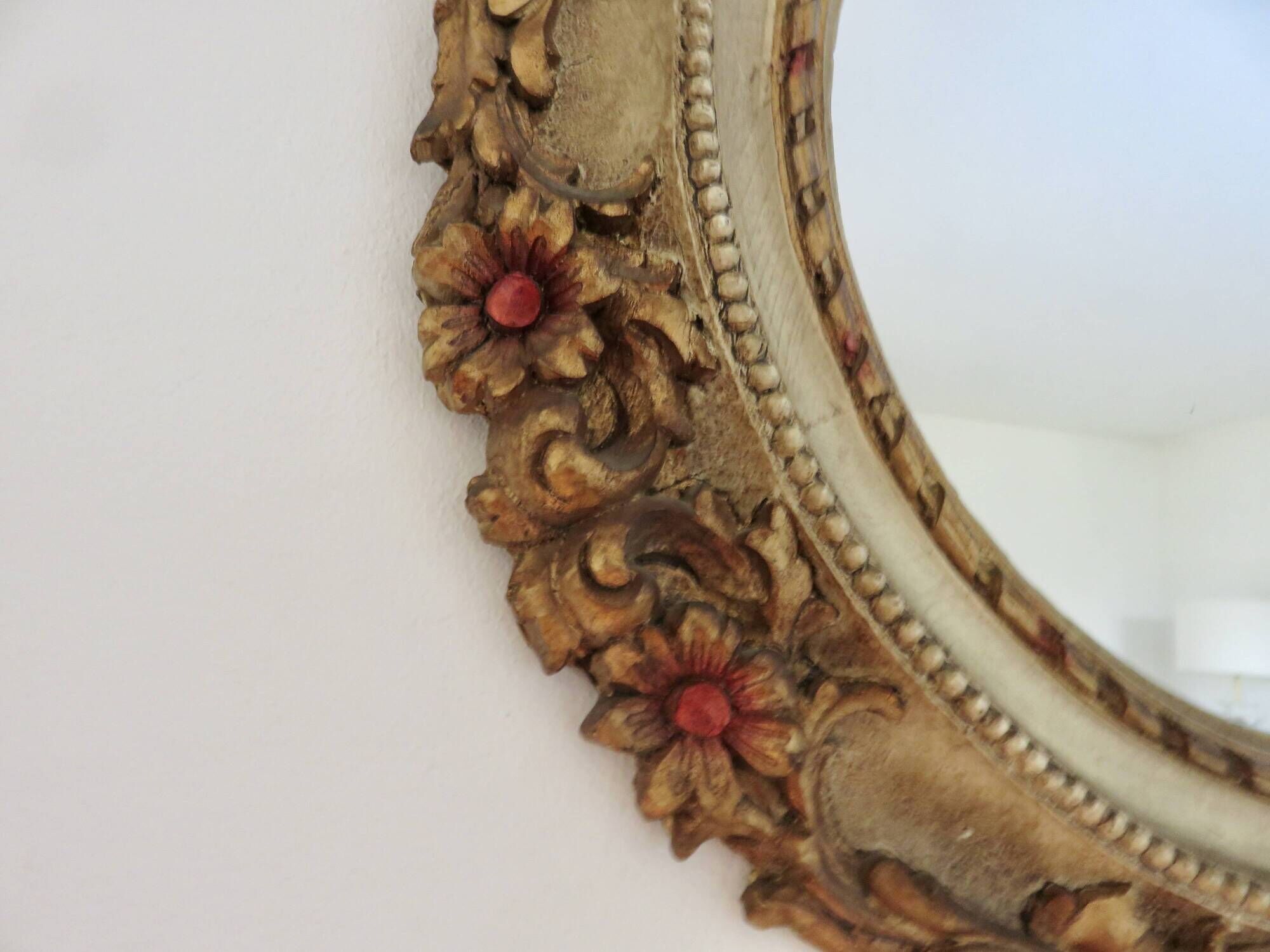 Large round wall mirror, baroque, floral pattern, rococo, 1970s