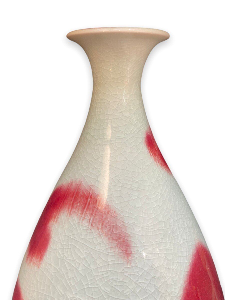 Large baluster vase in Chinese cracked ceramic Pigeon blood and celadon