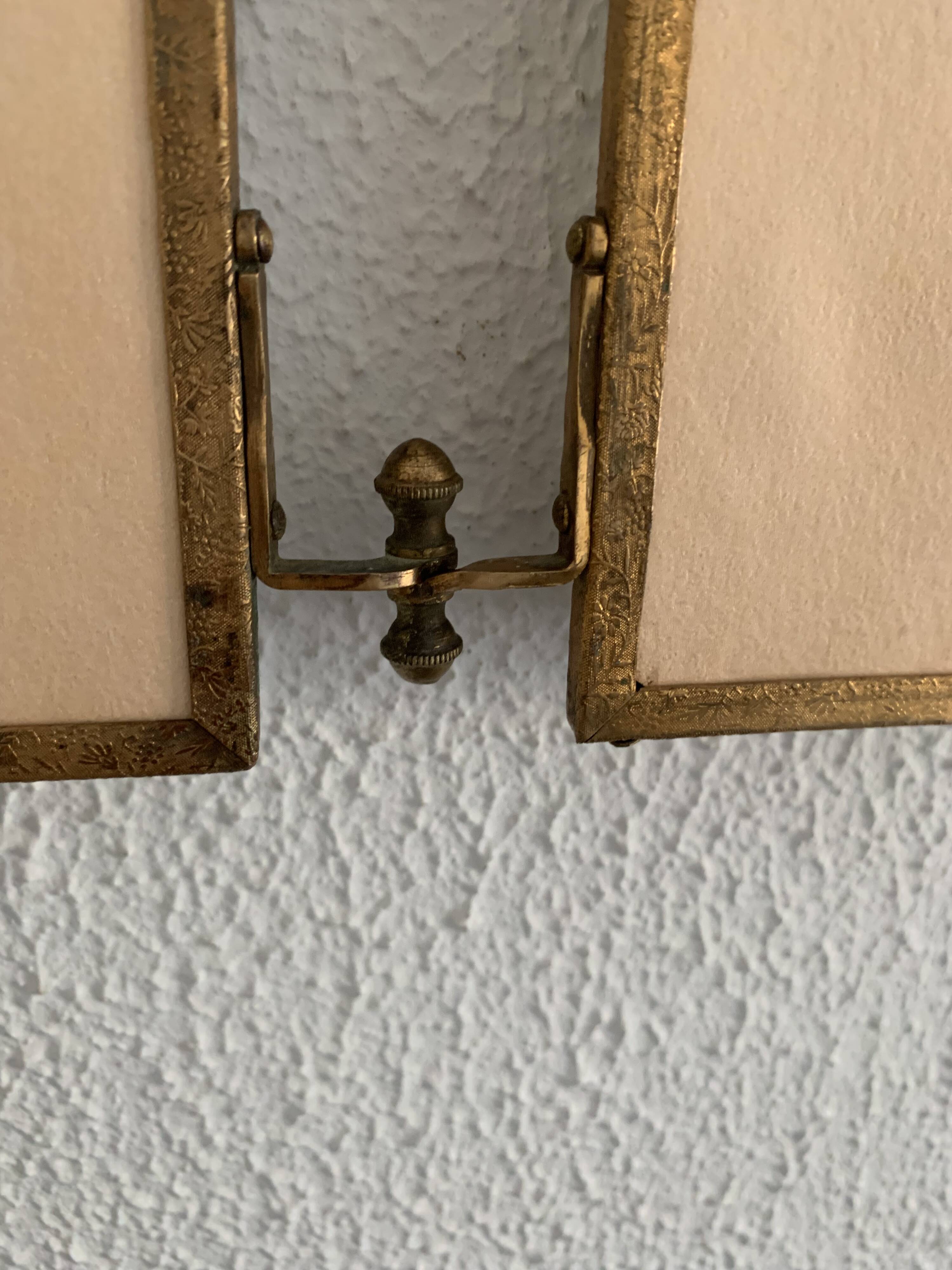 Vintage mirror 1900 triptych barber dressing table brass - 27 x 70 cm