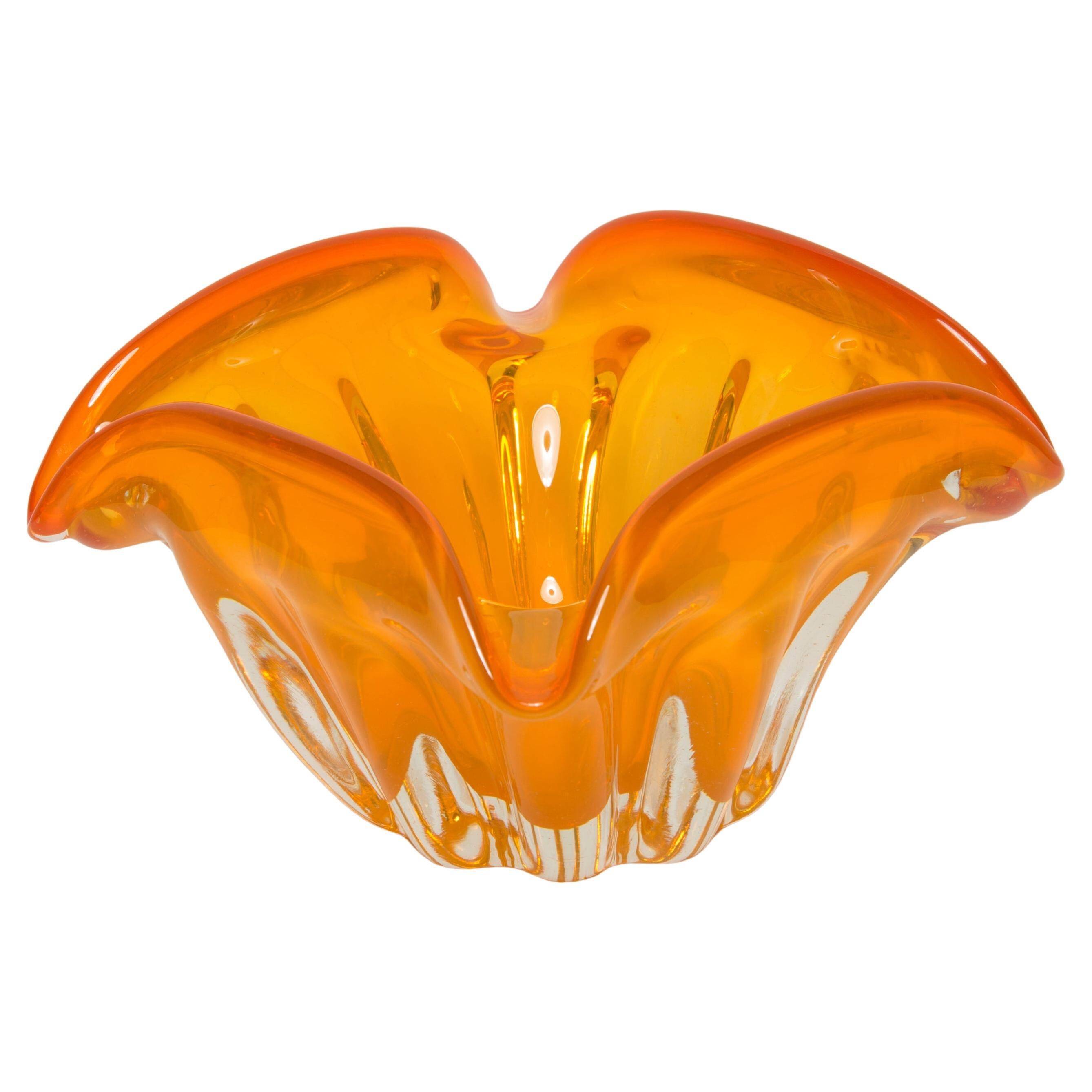 Mid-Century Orange Murano Glass Ashtray, Italy, 1970s