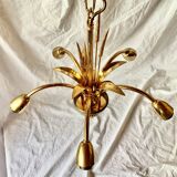 Vintage chandelier in gold metal and mother-of-pearl petals - 5 branches
