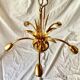 Vintage chandelier in gold metal and mother-of-pearl petals - 5 branches