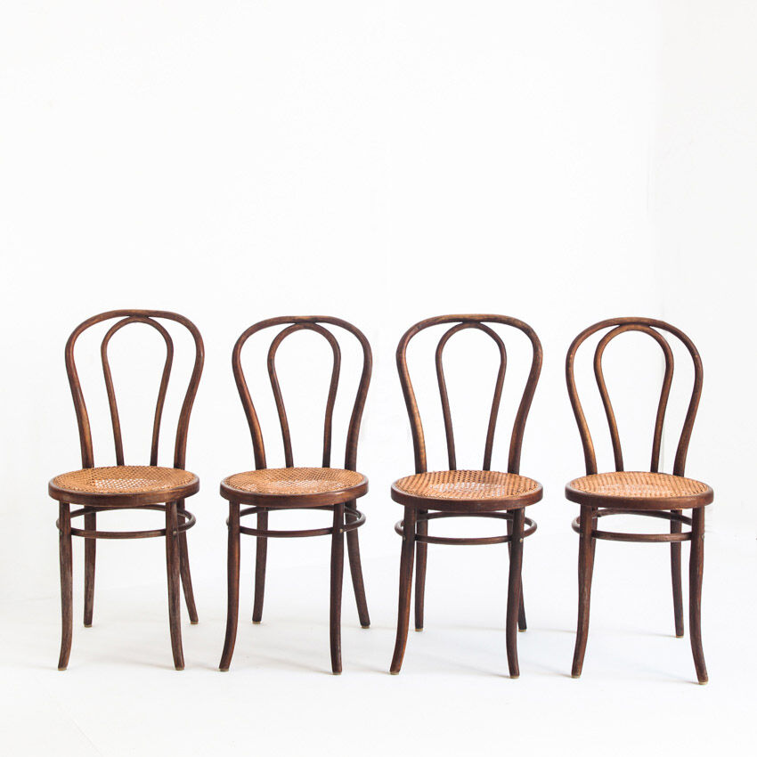 Set of 4 chairs. Bentwood and canning. Vintage. France, 50s