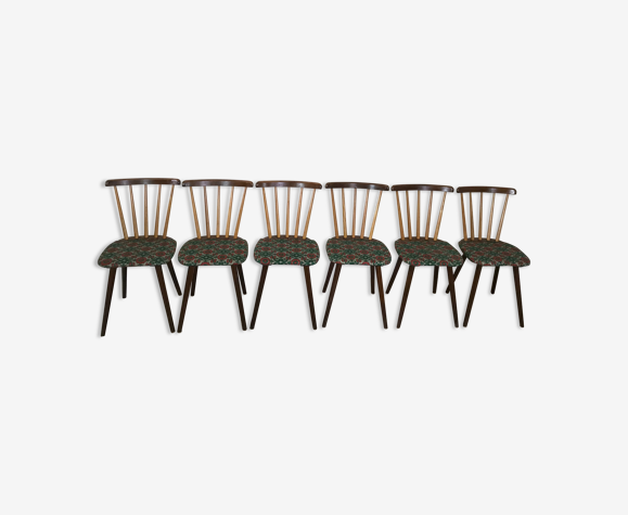 Lot de 6 chaises bistrot vintage 1960’s hêtre piétement compas