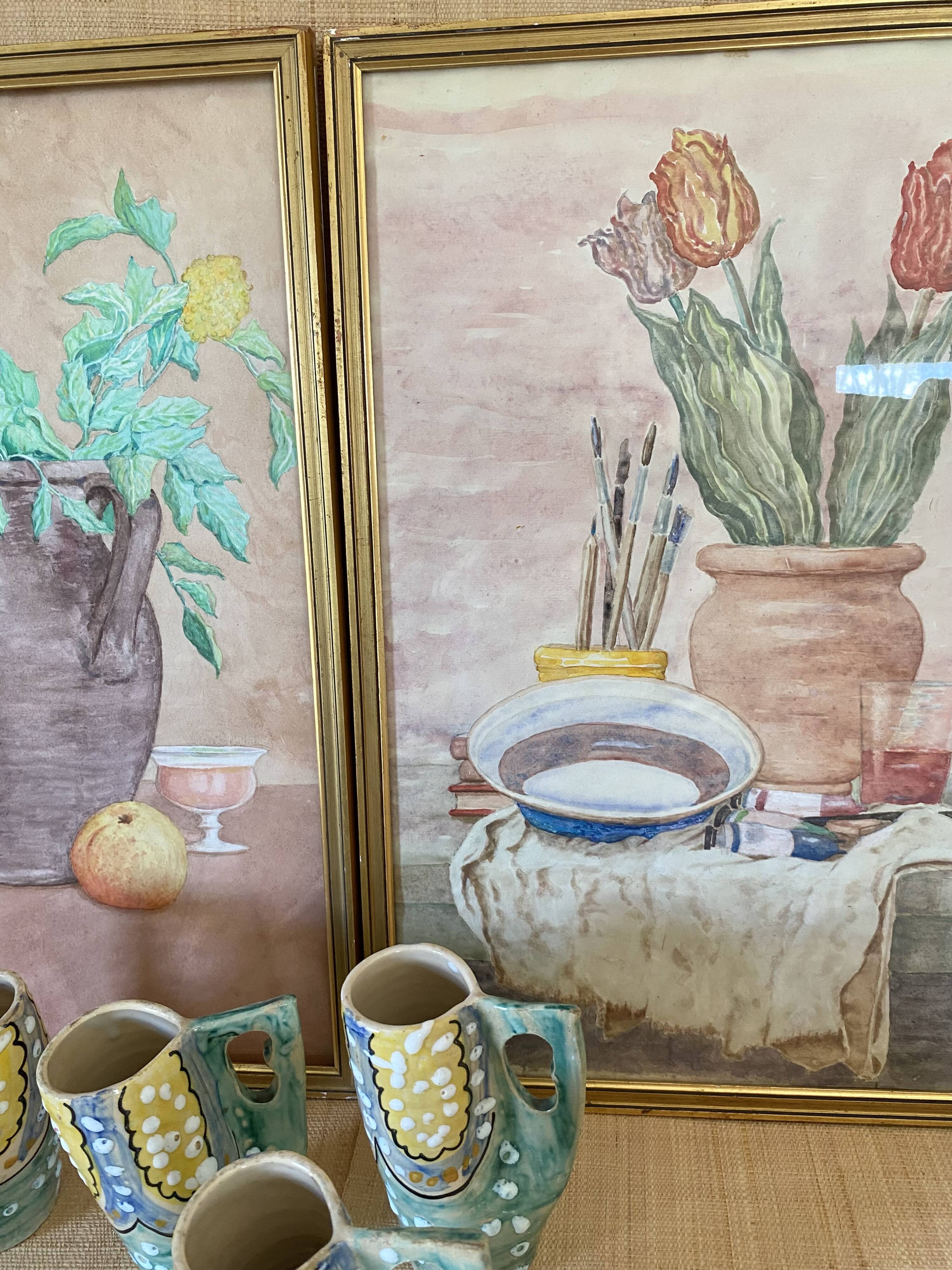 Watercolour still life from the 1970s under glass.