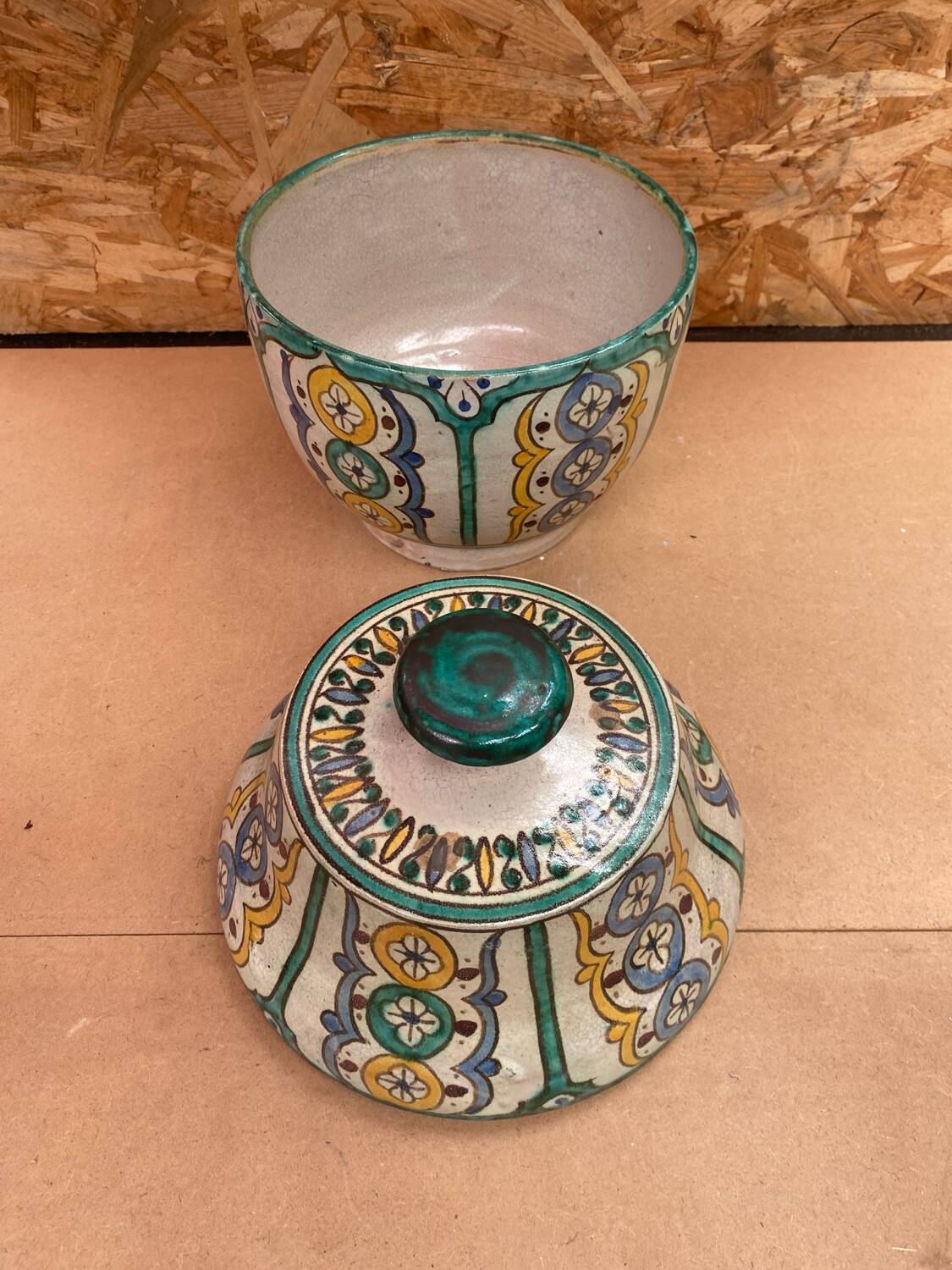 Old Jobbana Butter Jar Morocco Polychrome Earthenware 19th Century Vintage #B084