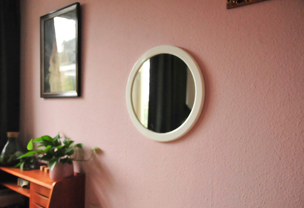 vintage white round mirror