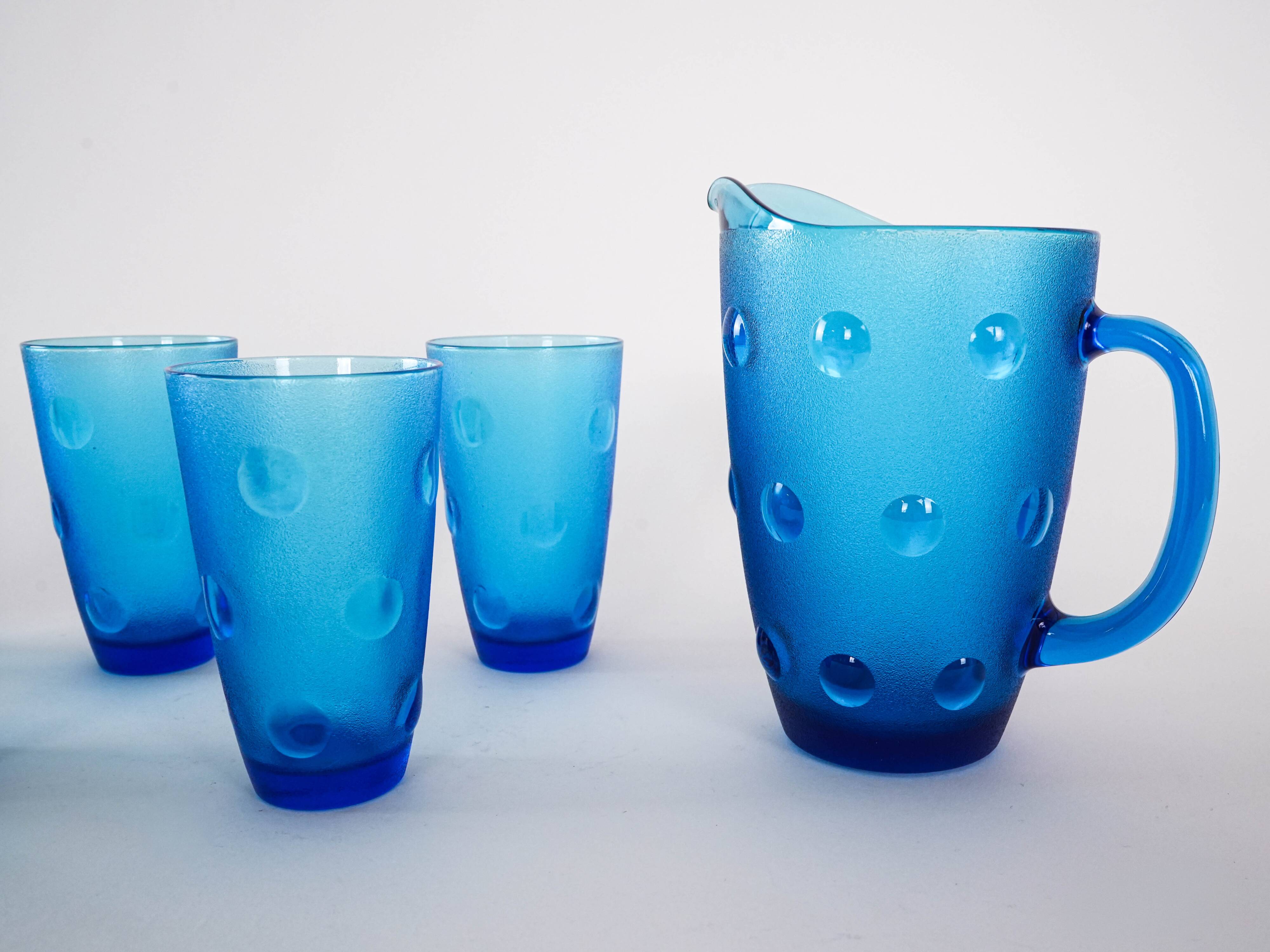 Set of glass and jug, Italian design, 1970s, made in Italy