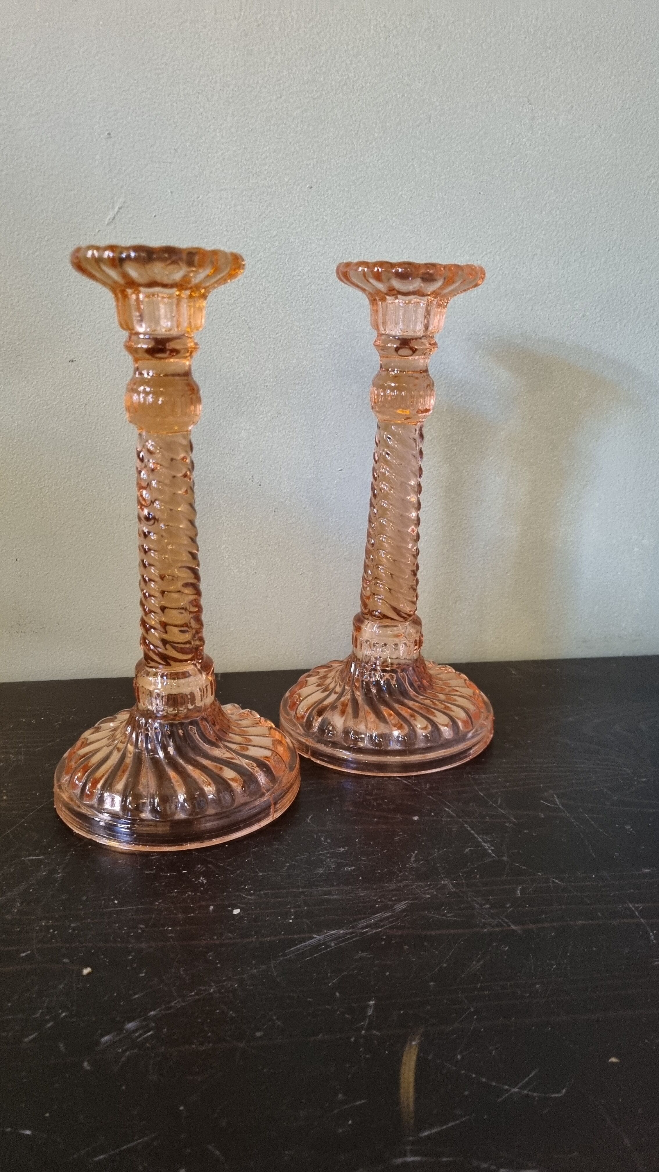 Pair of glass candle holders