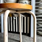 Wood and white metal stool