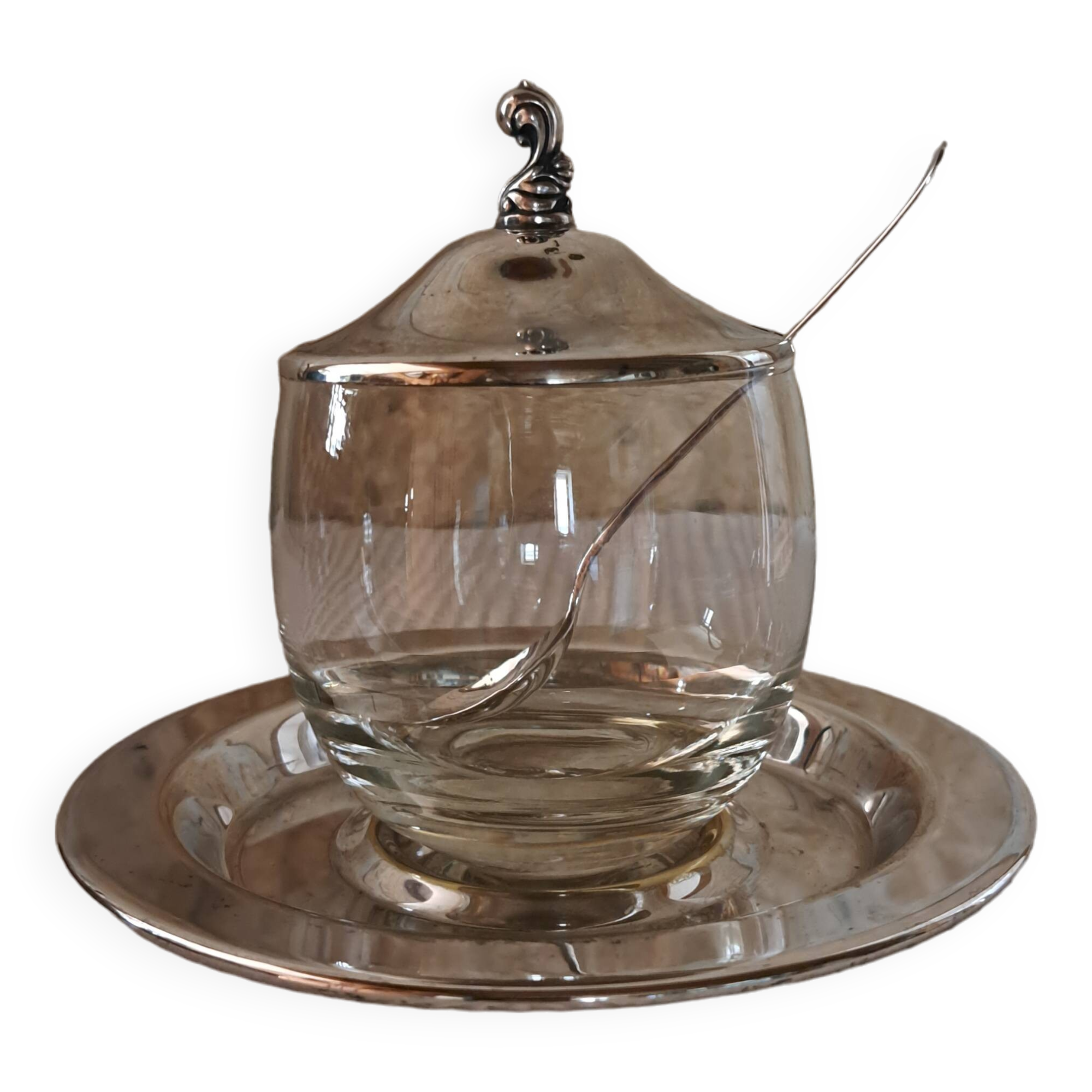 old Oneida glass and silver metal jam maker