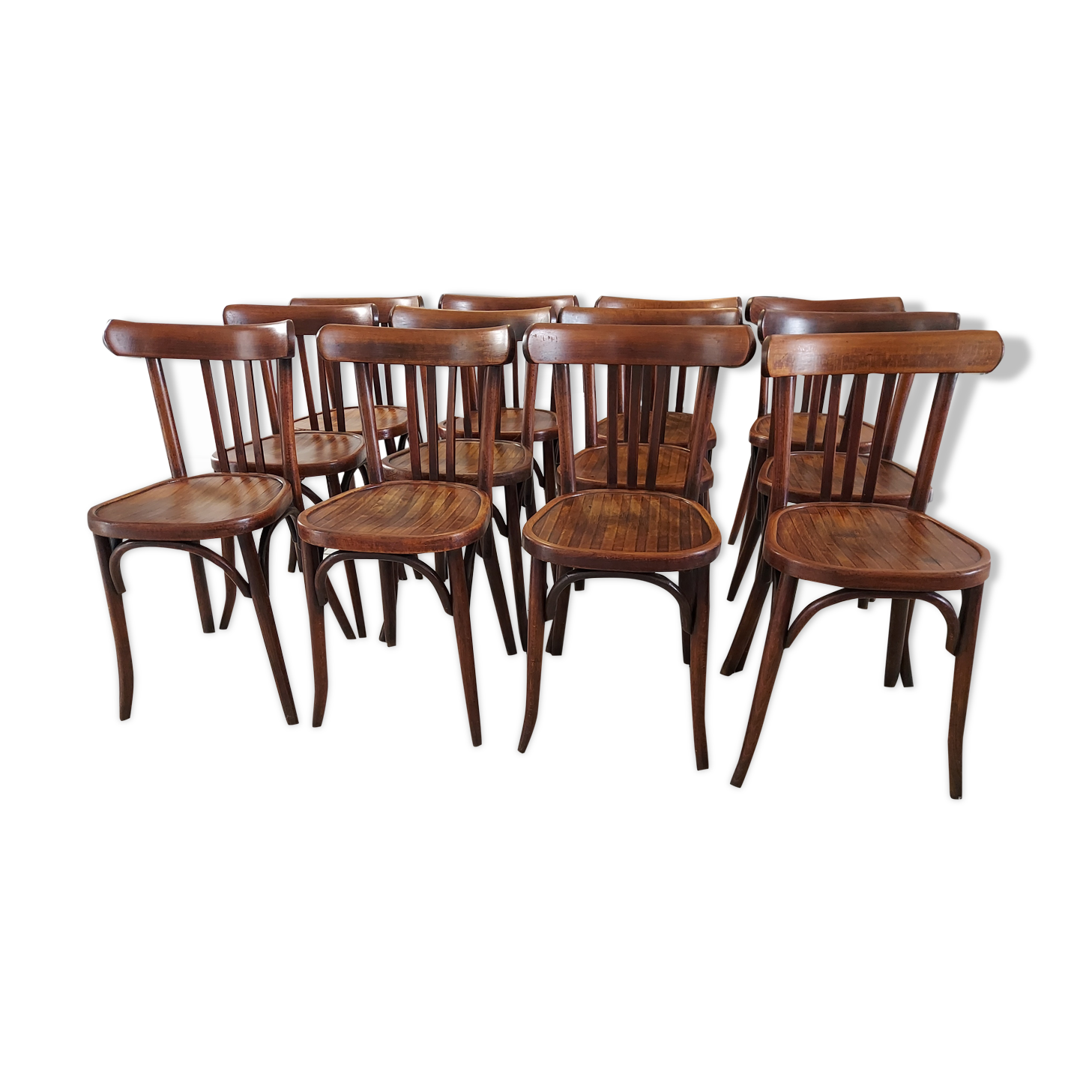 Suite of 12 chairs of bistrot Baumann 1940s