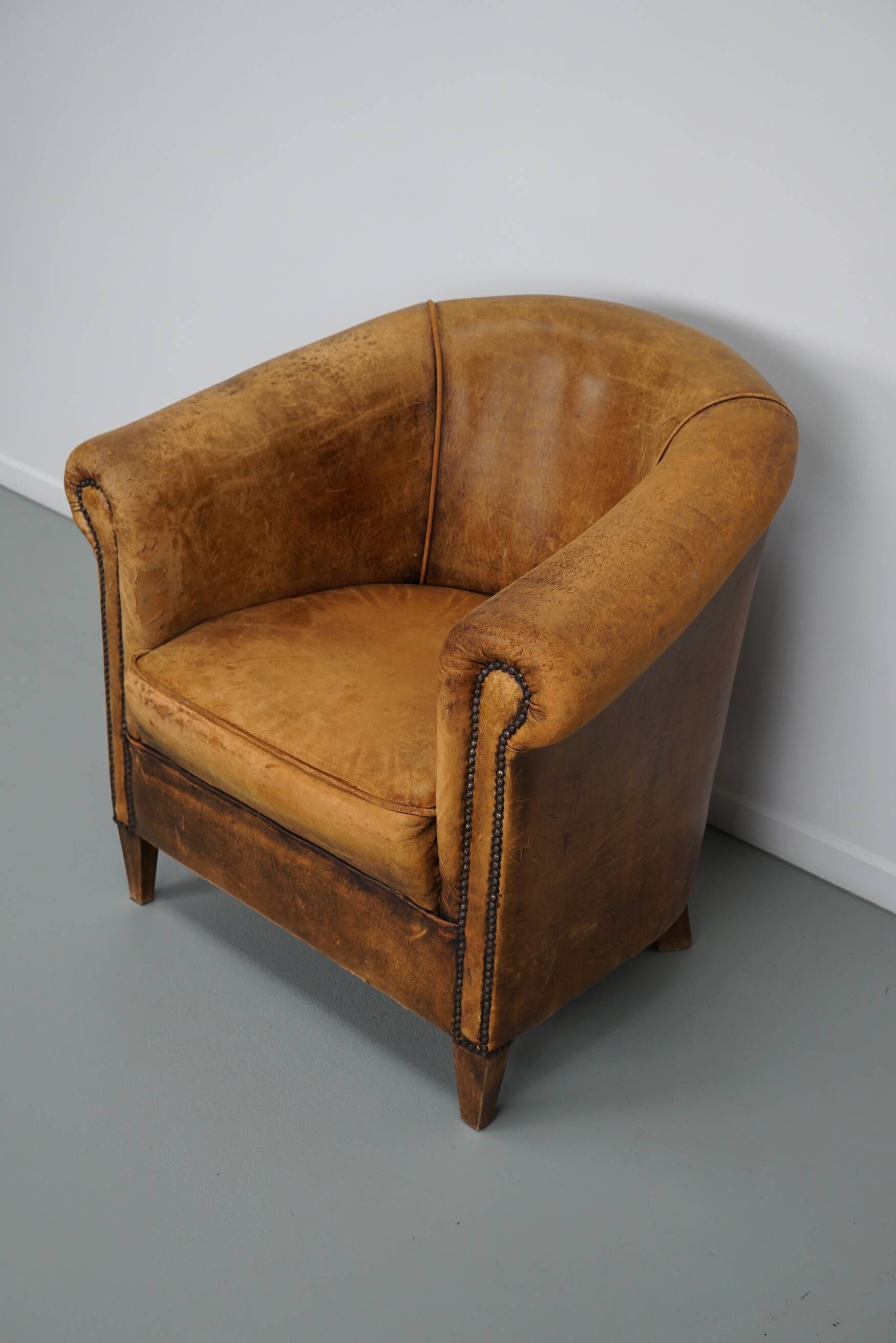 Fauteuil Club Vintage en Cuir Couleur Cognac, Pays-Bas