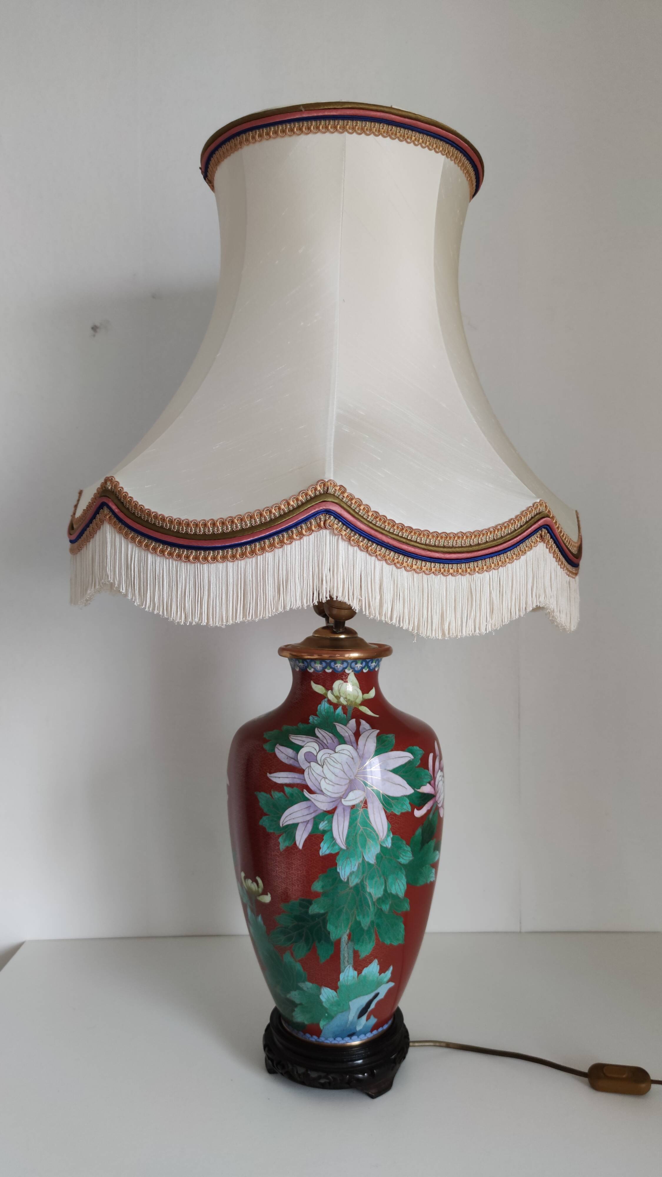 Large cloisonné lamp 77 a 100 cm of H , TBE