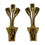 Lumi Milano, Mid-Century Modern pair of Italian brass sconces from 60s