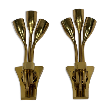 Lumi Milano, Mid-Century Modern pair of Italian brass sconces from 60s