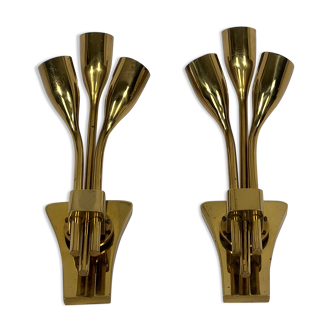 Lumi Milano, Mid-Century Modern pair of Italian brass sconces from 60s