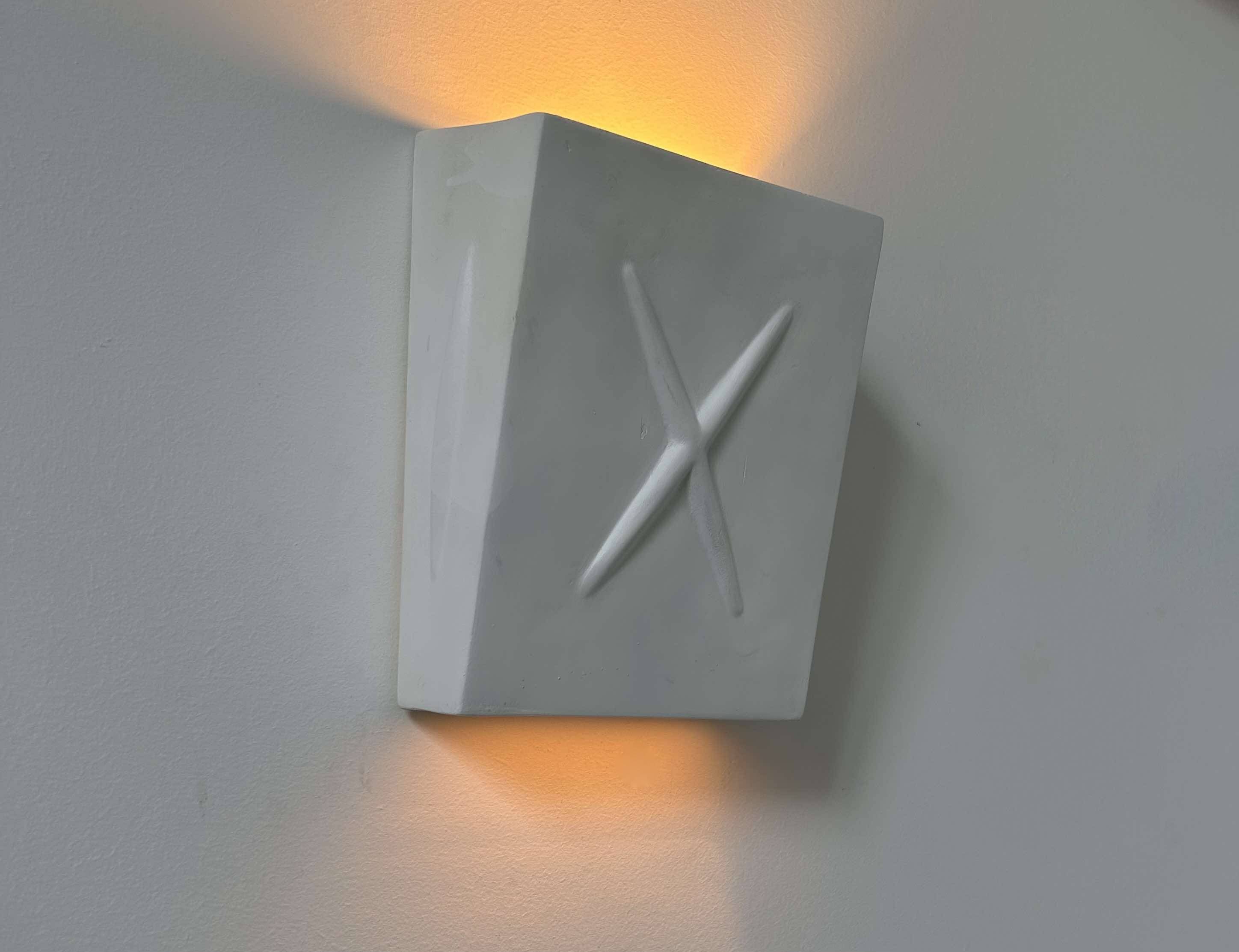 Vintage plaster wall light, matt white, France 1970