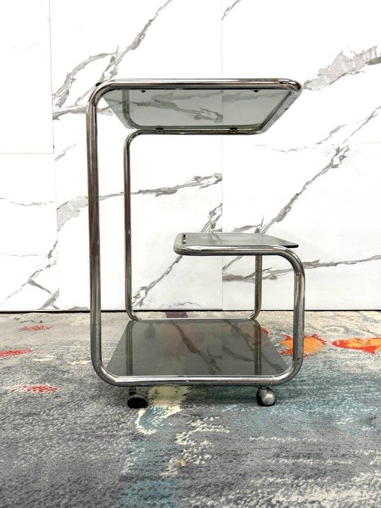 Food Trolley with Triple Shelf in Steel, 1970